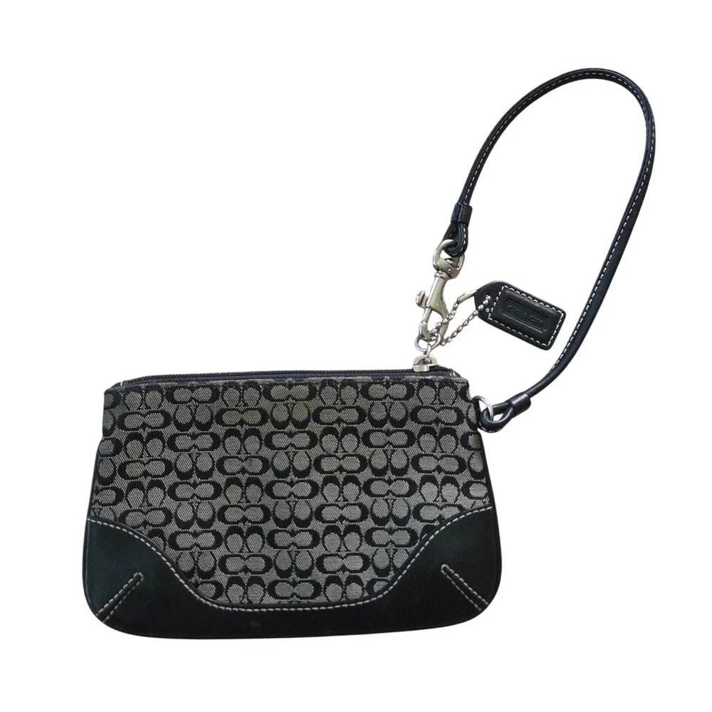 Y2K Coach Signature Jacquard Wristlet Black Gray Monogram‎ Mini Clutch Canvas
